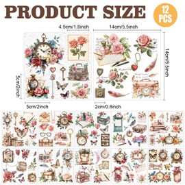 AHANDMAKER 12 Sheets Rose and Clock Transfer Stickers, Vintage Butterfly Transfers, Musical Note Decals for Crafts Glass Wood Furniture Home Decor, 5.5x5.5