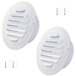 4 Inch Stainless Steel Vent Round White Soffit Vent Cover Vent Flat Duct Vent with Built-in Fine Mesh for Kitchen,Garage, Bathroom, Office and Warehouse Ventilation(White 2Pcs)