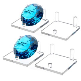Jusalpha 4 PC Clear Acrylic Rock Display Stand - Three-Peg Display Easel Stands for Fossil Coral Geodes Rock Mineral Agate, Crystal Display Stand with Square Base (Larrge)
