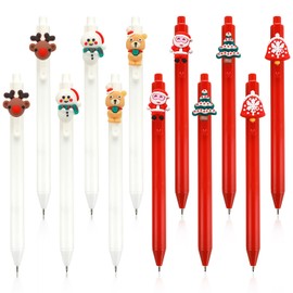 Bewudy 12 Pcs Christmas Pen Gel Ink Pen, Xmas Cartoon Cute Novelty Pens 0.5mm Black Ink, Retractable Fine Point Gel Pen for Writing, Holiday Christmas Office School Supplies Party Gift