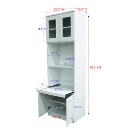 Kings Brand Furniture Tall Kitchen Pantry, Microwave Storage Cabinet, White, 23" W x 15" D x 70" H