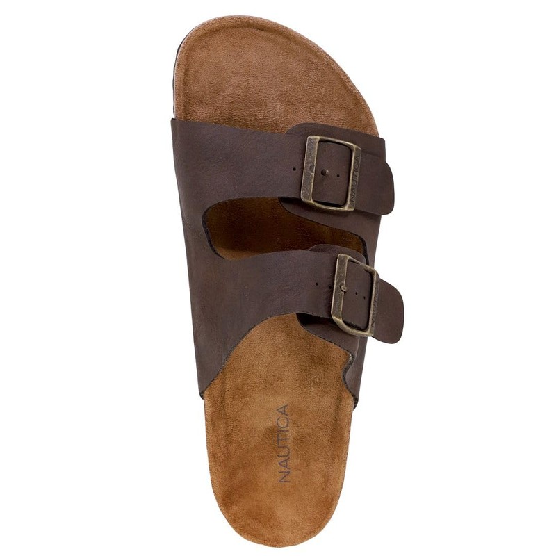Nautica Men's Double Buckle Slide-Comfort Sandal-Slip-on Adjustable Waterproof Flat's-Triun-Brown Tumbled-Size-13