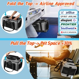 Petskd Top-Expandable Pet Carrier 17x12x8.5 Inches JetBlue Allegiant Spirit Airline Approved, Soft-Sided Carrier for Small Cats and Dogs with Locking Safety Zippers and Anti-Scratch Mesh(Grey)