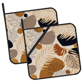 Boho Abstract Geometric Tropical Leaves Pot Holders for Kitchen Heat Resistant Pot Holders Set of 2 Oven Hot Pads Pot Holders for Cooking Baking BBQ Gifts for Women