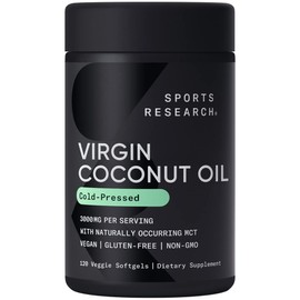 Sports Research Extra Virgin Organic Coconut Oil Capsules | Vegan Certified, Non-GMO Verified Coconut Capsules (120 Plant Gels)