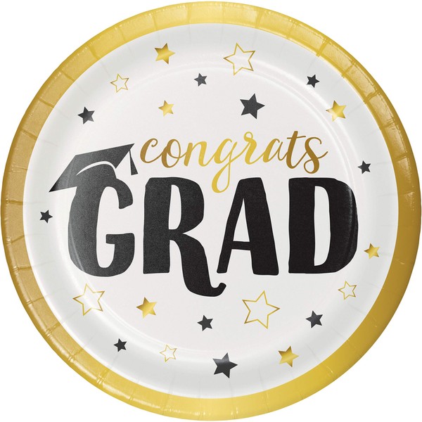 Creative Converting Grad Adventure Dessert Plates, 7", Multi-Color