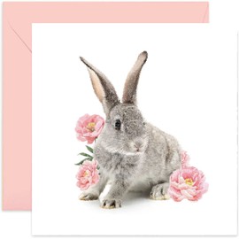 Old English Co. Wildlife Card - Square Rabbit Bunny Botanical Floral Birthday Card | Suitable for Friends and Family | Blank Inside & Envelope Included