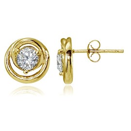 Yellow Gold Flashed Sterling Silver Cubic Zirconia Evil Eye Stud Earrings