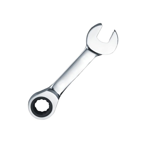 Stubby Ratchet Spanner 12mm, Ratcheting Combination Wrench, Short Fixed-Head High