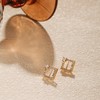 18k Gold-Plated Copper Hoop Earrings Square Frame Zircon Stud Earrings