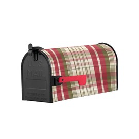 Mailbox Cover Magnetic, Mailbox Wraps Fall Farmhouse Retro Brick Red Beige Plaid Buffalo Standard Size Vinyl Magnetic Mailbox Covers Post Letter Box Cover for Garden Yard Decorations, 18.5 X 21.7 Inch