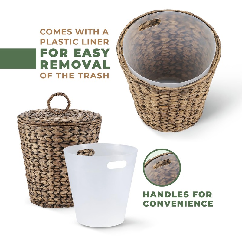 84ECO 3 Gallon Black Wicker Trash Can with Lid and