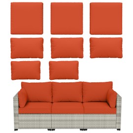 Pakunoda 8 pcs Outdoor Cushion Slipcovers Outdoor Patio Cushions Covers Replacement Waterproof with Zipper w/3 Seat Cushion Covers and 5 Backrest Pillow Covers, Covers Only