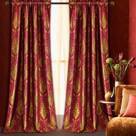 Loom and Mill Luxury Red Damask Curtains for Bedroom, Textured Lined Jacquard Curtain 2 Panels with Tiebacks, Window Curtain for Living Room Banquet Christmas Decor, Rod Pocket(52”Wx 108”L, 2 Panels)