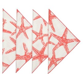 Servilletas de tela 100 % algodón de lino para decoración de mesa de playa, boda, recepción, ideas de fiesta, estrellas de mar rojo coral, mesa costera de 18 x 18 pulgadas, juego de 4