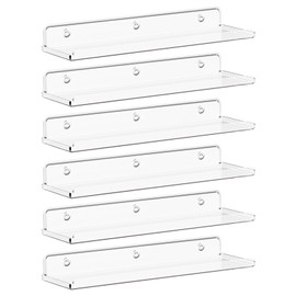 Lifewit Floating Shelves for Wall, 6 Pack 15" Clear Acrylic Shelf Room Decor for Book/Figures/Photo/Makeup in Bathroom, Book Shelf, Living Room, Bedroom, Kitchen Storage and Organization | Lifewit