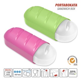 PracticFood Bun Box, Perfect Container to Keep Sandwiches Fresh Without Crushing them in Bag or Backpack (2 Bun Boxes Pink Green)