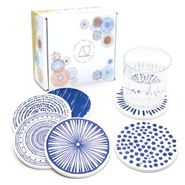 AD Set of 6 Coasters for Drinks Absorbing Round Ceramic Stone Coaster with Cork Base,Tabletop Protection Mat for Mugs and Cups,Office,Kitchen (Doris 2)