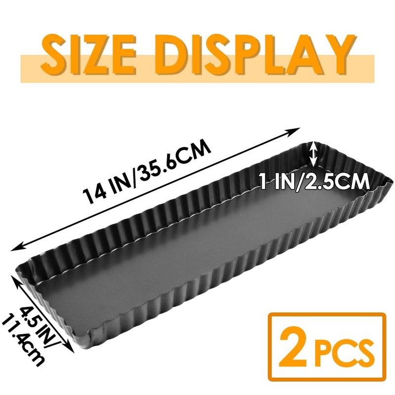 Cyimi 14 Inch Rectangular Tart Pan Set of 2, Nonstick
