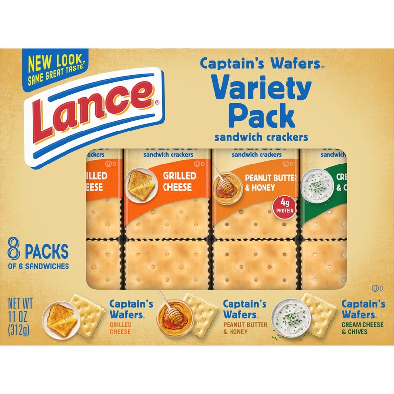 Lance Sandwich Crackers, Variety Pack Captain's Wafers, 8 Ct Box