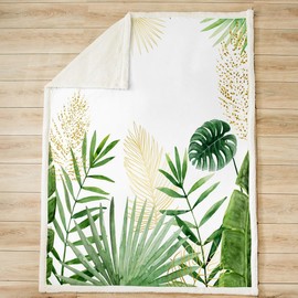 Feelyou Palm Leaf Fleece Throw Blanket Baby 30"x40" Tropical Leaves Plush Blanket for Bed Sofa Couch Leaf Pattern Sherpa Blanket Botanical Leaf Branches Fuzzy Blanket Leaf Branches