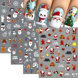 4 Sheet Christmas Nail Art Stickers Snowflake Nail Decals 5D Self-Adhesive Pegatinas Uñas Winter Nail Sticker Snowman Santa Elk Design for Women Manicure Xmas DIY Nail Decorations Accessories