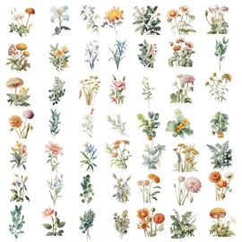 Cartoon Plants Nature Illustration Stickers for Children Teenagers Adult Girls,50PCS Green Plants Aesthetic Waterproof Decals for Scrapbook Water Bottle Journal Laptop Diary Album Envelop Guitar