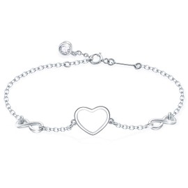Tusuzik 925 Sterling Silver Infinity Heart Endless Love Symbol Adjustable Bracelet for Women Girls