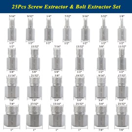 PRIDE&CRAFT 25Pcs Screw Extractor Set, Heavy Duty Bolt Extractor Set, Hex Head, CR-MO Steel, Multi-Spline Stripped Screw Extractor for Damaged Bolts, Screws and Studs