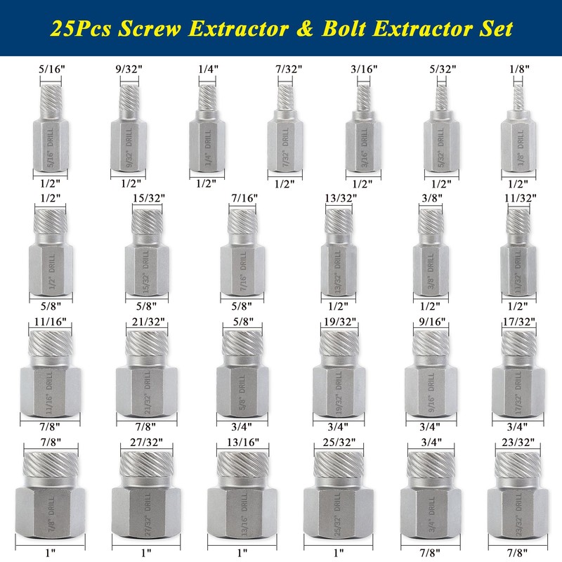PRIDE&CRAFT 25Pcs Screw Extractor Set, Heavy Duty Bolt Extractor Set,
