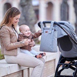 TENDS Spacious Stroller Bag, Bread Bag with Maternity Bag, Stroller Organiser as Baby Bag, Multifunctional and Spacious, Hospital Bag for Stroller, gray