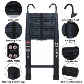 Telescoping Ladder, 16.5 FT Extension Ladder, Aluminum Lightweight Extendable Ladder, 2 Detachable Ladder Hooks, Multi-Purpose Ladder, Collapsible Ladder, Rv Ladder, Attic Ladder, 330 Pound Capacity