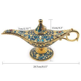 AVESON Luxury Classic Vintage Collectable Rare Legend Aladdin Magic Genie Costume Lamp Home Table Decoration & Gift, Golden Blue