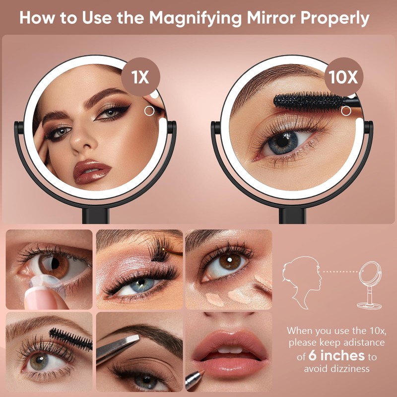 Rechargeable Lighted Makeup Mirror,10X Magnification, 7 Inch