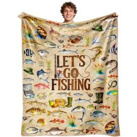 Fish Blanket Gifts for Men Boys Soft Flannel Fishing Throw Blanket Funny Fish Lover Gift Merch Stuff for Fisherman 50"X40"