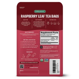 FGO Organic Red Raspberry Leaf Tea Bags, 100 Eco-Conscious Tea Bags, Caffeine Free, Imported from Germany, Reseable Bag, Packaging May Vary (Pack of 1)