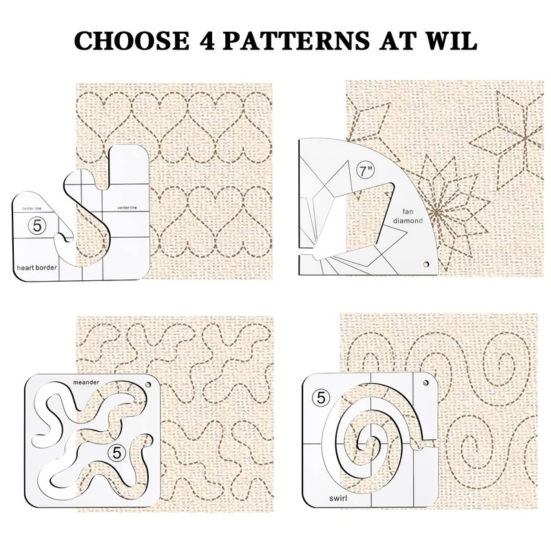 Free Motion Quilting Template Set - Set of 11 Acrylic