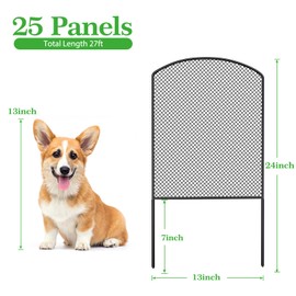 OUSHENG Mesh Decorative Garden Fence Fencing, 24in (H) x 27ft (L) Dog Barrier Outdoor for Yard, Rustproof Metal Wire Panels Border Blockers for Small Animal Rabbit, Black Arched