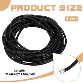 BENECREAT 10 Yards Genuine Cowhide Leather Round Braided String, 5mm Black Leather Beading Cord String Cord for Making Necklace Bracelets Jewellery DIY Crafts