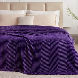Oversized King Fleece Blanket 120x138 Inches, Seamless Soft Cozy 3D Jacquard Flannel Blanket 10'x11.5' Extra Large for Bed, Sofa, Couch, Travel & Camping, California King Throw, Purple - Wave