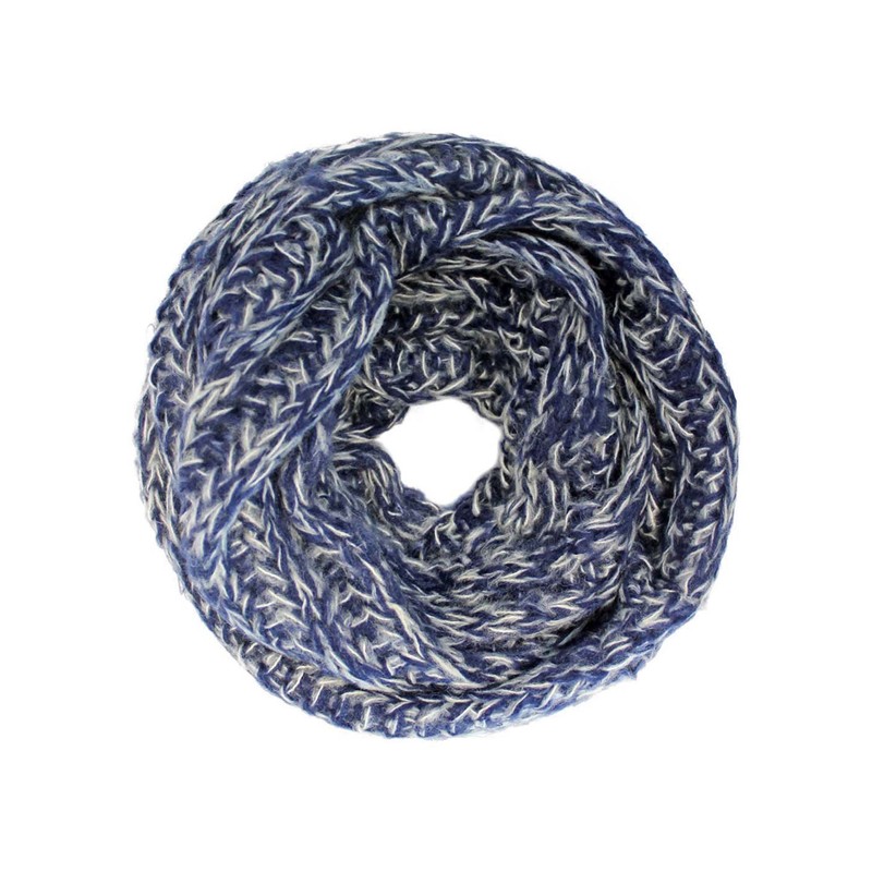 Navy Blue Two-Tone Knit Soft Infinity Scarf