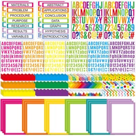 Sinload 92 Pcs Science Fair Board Supplies 60 Trim Scalloped Poster Boards 18 Presentation Subtitles 6 Project Titles 8 Letter Sticker for Classroom Display Boards(Colorful,Wave)