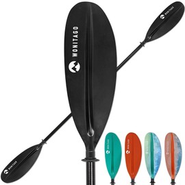 WONITAGO Kayak Paddle Premium Carbon Fiber Paddle with Reinforced PP + Fiberglass Blade, Floating Adjustable Kayaking Oars, 3 Piece, 240-260 cm/94-102 Inches, Black
