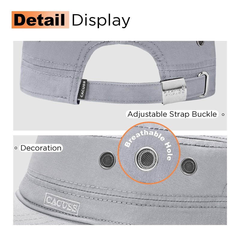 Cacuss Men’s Cotton Army Cap, Cadet Hat, Military Flat Top,