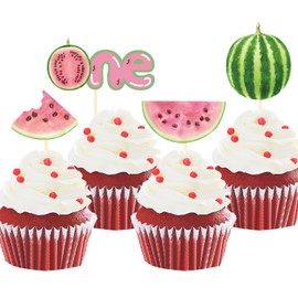 24Pcs Watermelon Cupcake Toppers, One in a Melon Cupcake Decoration for Summer Fruit First Birthday Anniversary Party Supplies (Watermelon Cupcake Toppers (pink))