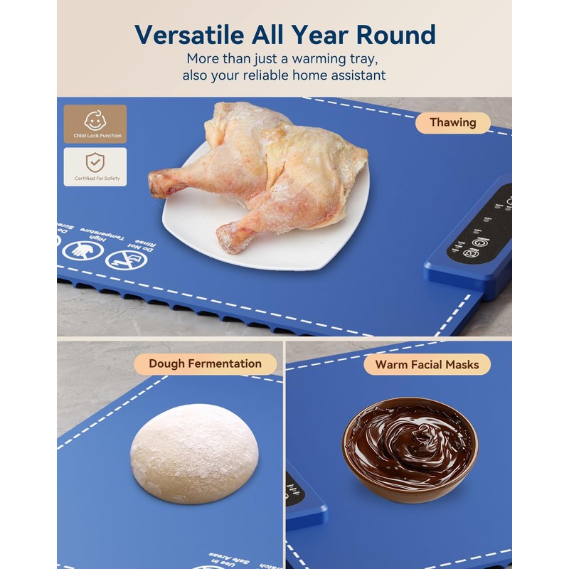 Food Warming Mat with Adjustable Temperature,Foldable Electric Warming Tray for