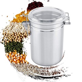 Food Storage Jar, Stainless Steel Coffee Container Airtight Sealed Food Storage Canister with Hinged Lid for Sugar Candy Tea Bean Spices Nuts Cereal or Snacks(1900ml)