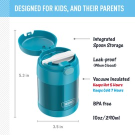 THERMOS FUNTAINER 10 Ounce Stainless Steel Vacuum Insulated Kids Food Jar with Folding Spoon, Teal