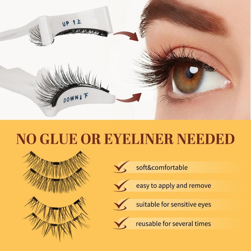 QUEWEL Magnetic Eyelashes Natural Look,2 pairs Reusable Magnetic Lashes kit