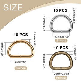 Tunejoy Metal D-Rings Half Rings 3 Colors D Shape Buckle Clips for Backpack Belt Buckles Bags Belts Handbags Craft Accessories 30pcs, Silver, Gold, Bronze, s